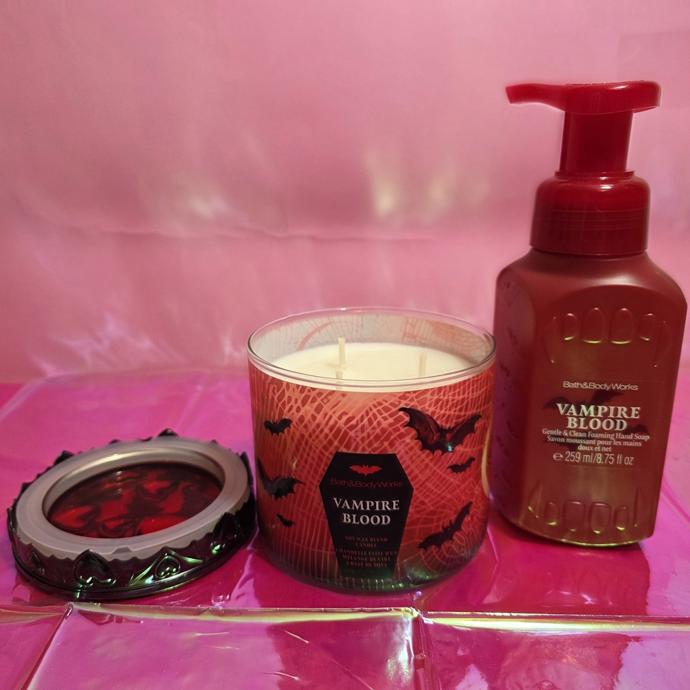 Bath & Body Works: Vampire Blood 3 Wick Candle + Vampire Blood Gentle Hand Soap - Picture 2 of 7
